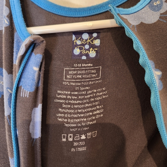 Kickee Pants Kids One Piece Pajamas Size 12-18 Months Blue Sheep Sleep Bamboo - Picture 5 of 8